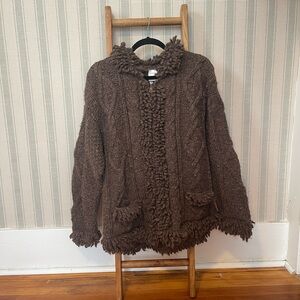Artesanias Sumag Katina 100% Wool Handmade in Equador Knit Brown Zip Up Sweater